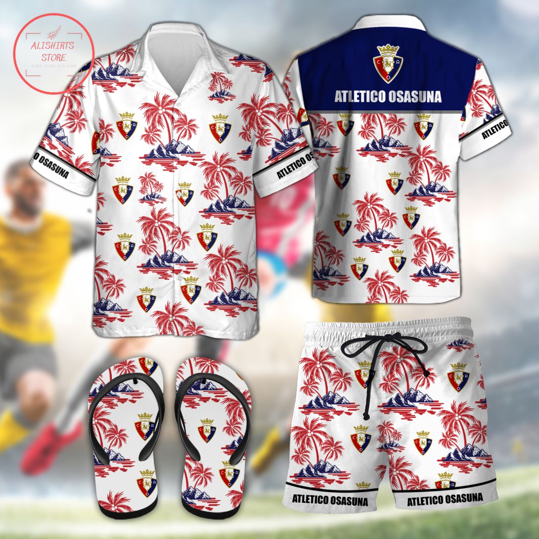 Club Atletico Osasuna Hawaiian Shirt Shorts and Flip Flops