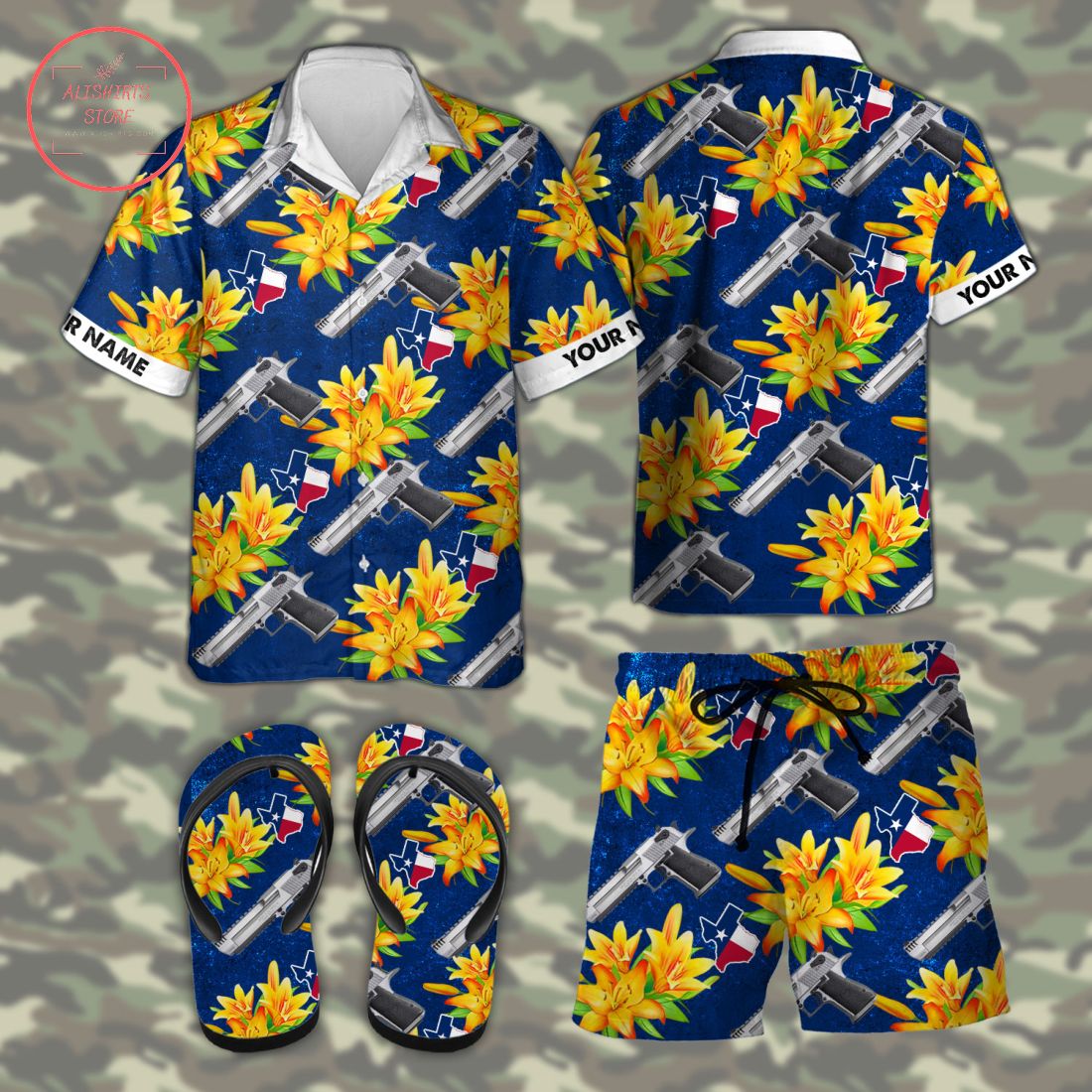 Desert Eagle Texas tactical Hawaiian Combo Shirt Shorts and Flip Flops