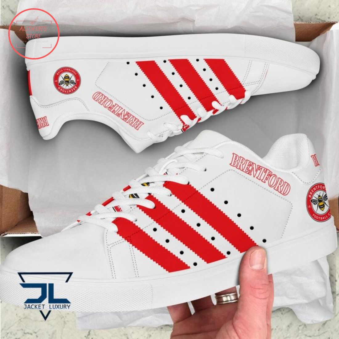 EPL Brentford FC Red and White Stan Smith Shoes