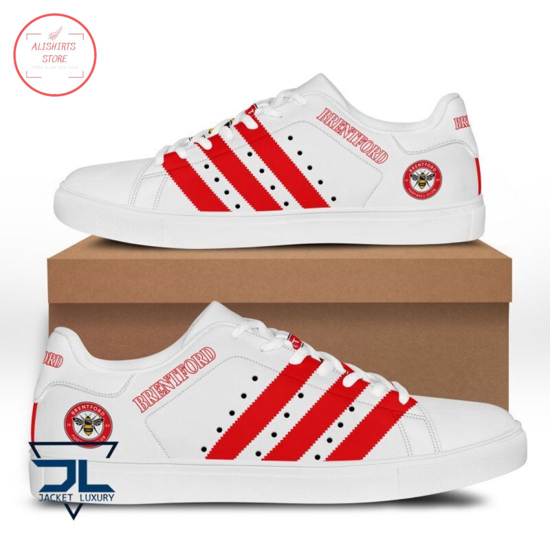 EPL Brentford FC Red and White Stan Smith Shoes