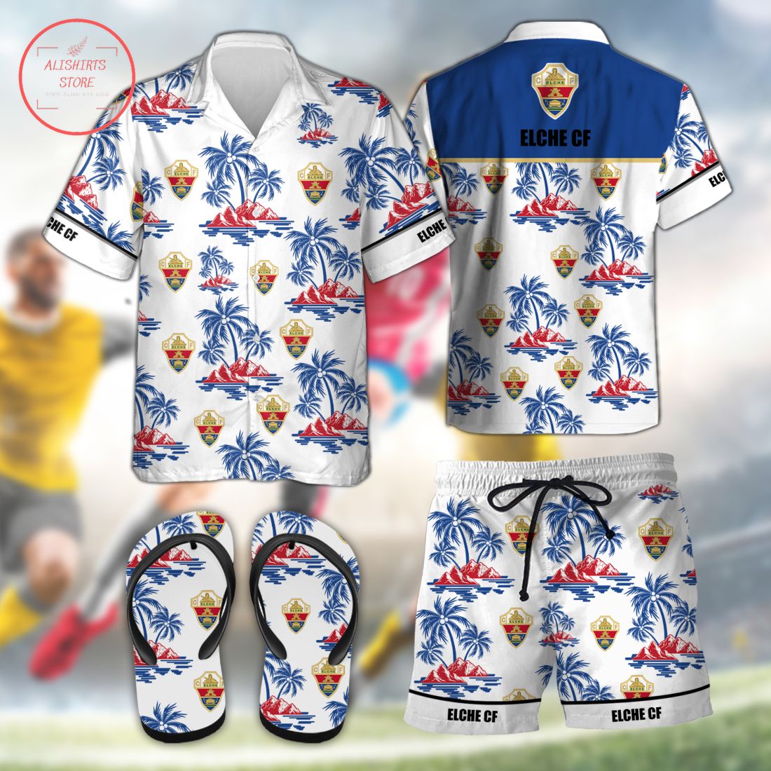 Elche CF Hawaiian Shirt Shorts and Flip Flops