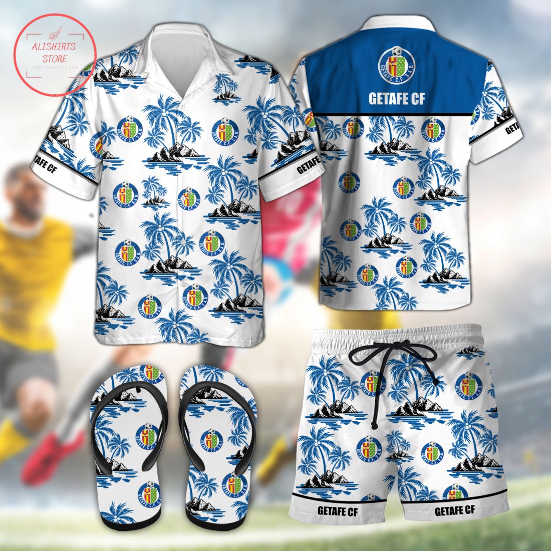 Getafe CF Hawaiian Shirt Shorts and Flip Flops