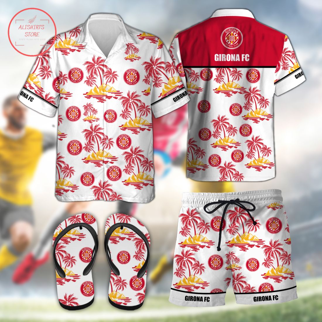 Girona FC Hawaiian Shirt Shorts and Flip Flops