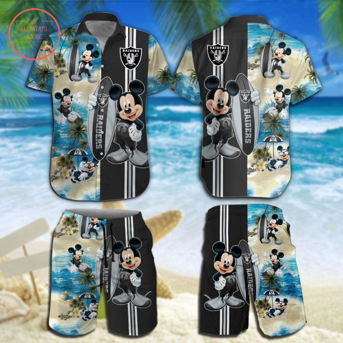 Las Vegas Raiders Mickey Hawaiian Shirt and Shorts