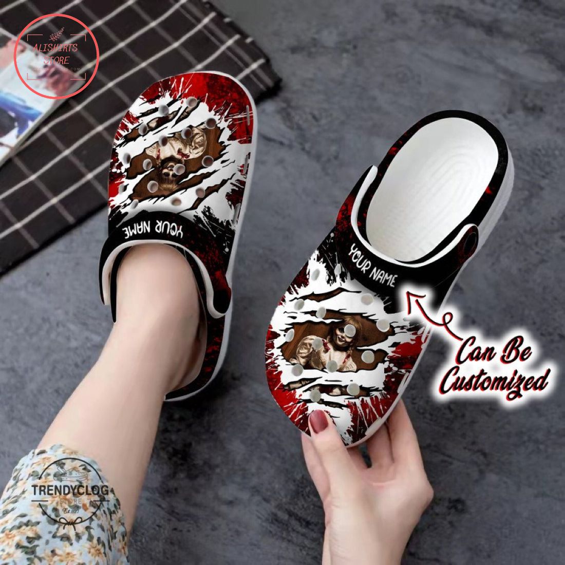 Personalized Halloween Scary Annabelle Ripped Clog Shoes