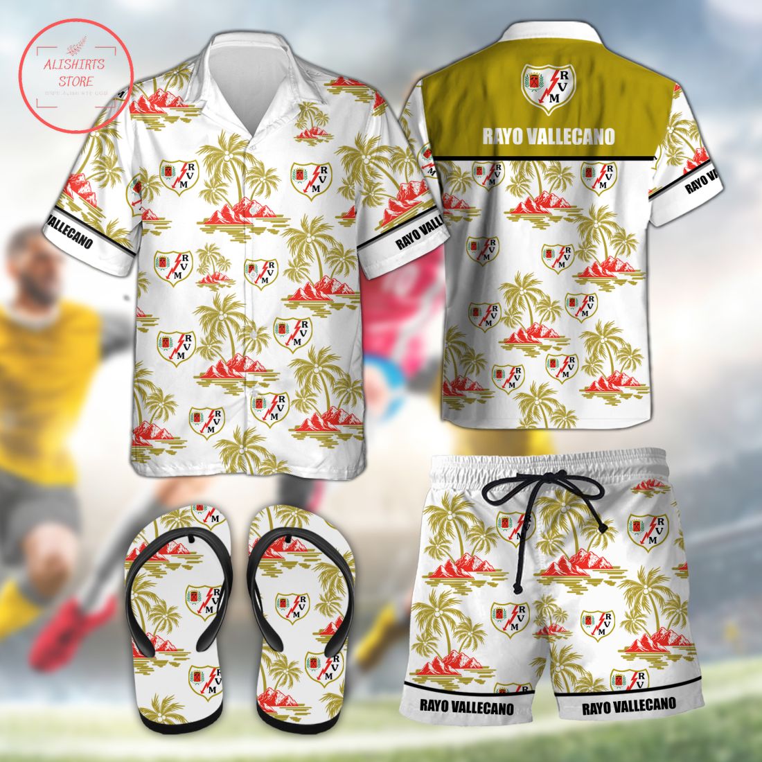 Rayo Vallecano Hawaiian Shirt Shorts and Flip Flops