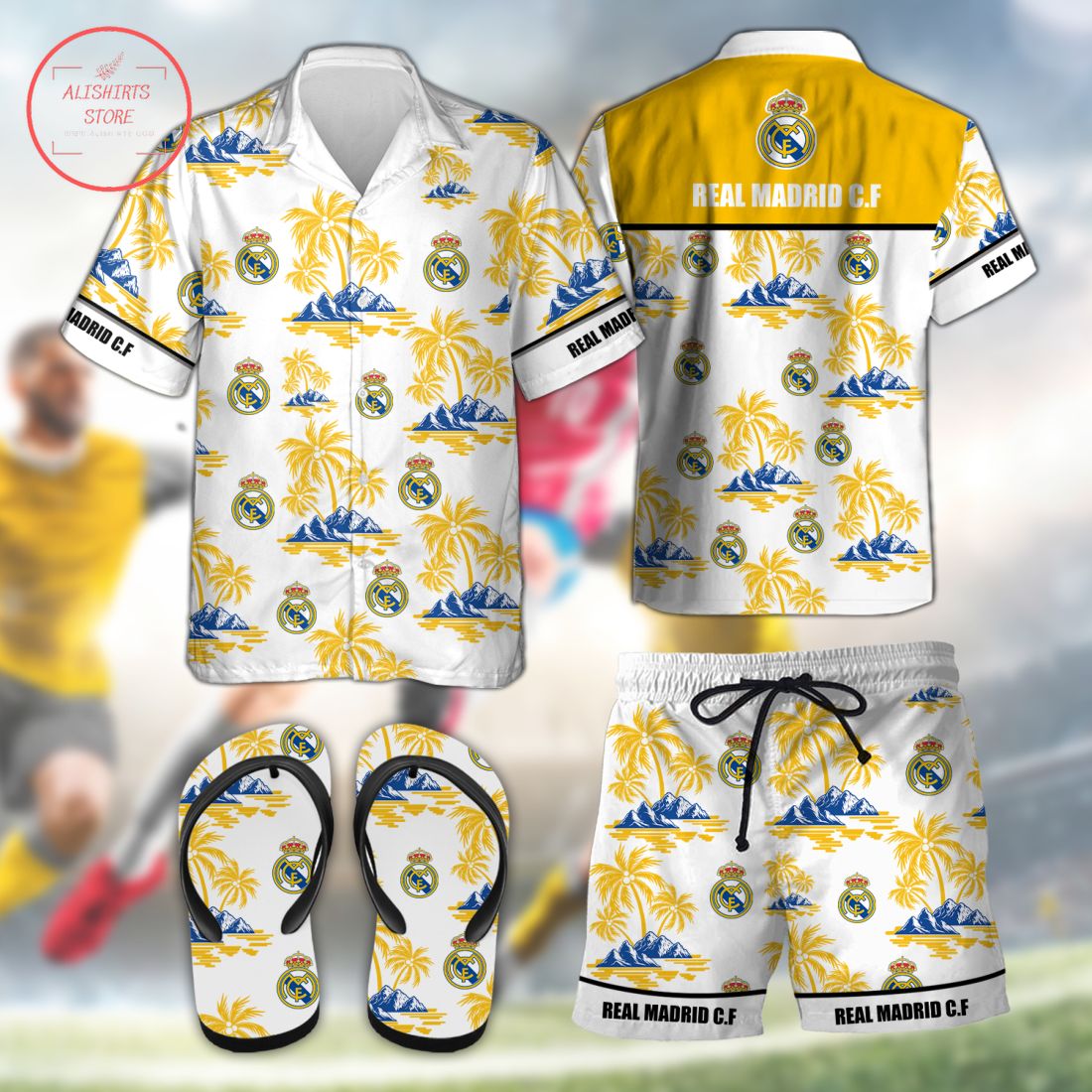 Real Madrid C.F Hawaiian Shirt Shorts and Flip Flops