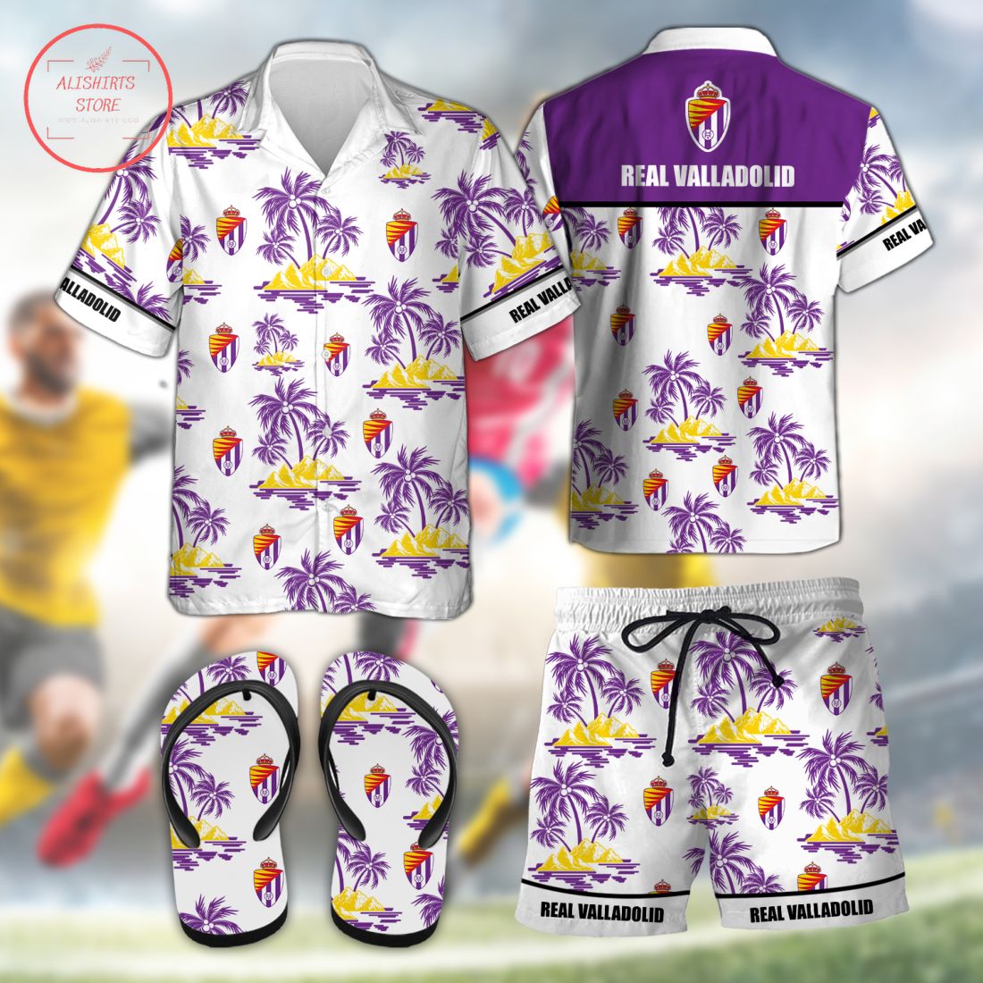 Real Valladolid Hawaiian Shirt Shorts and Flip Flops