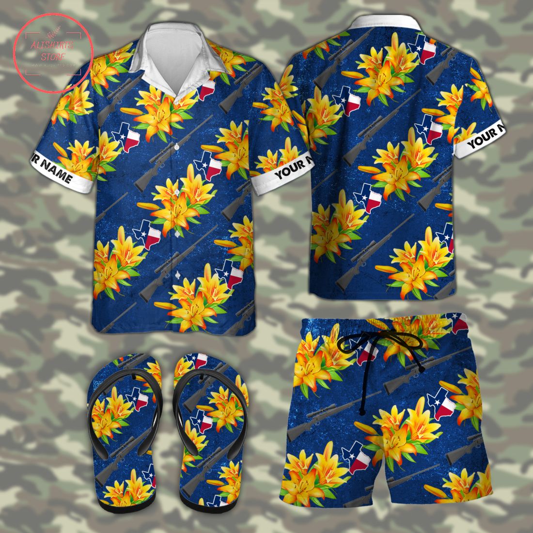 Remington 700 Texas Hawaiian Combo Shirt Shorts and Flip Flops