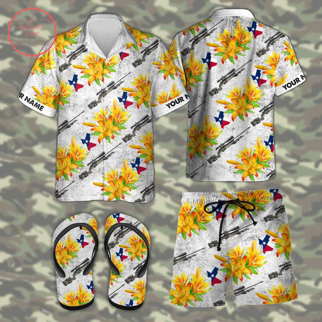 TRG 42 Texas tactical Hawaiian Combo Shirt Shorts and Flip Flops