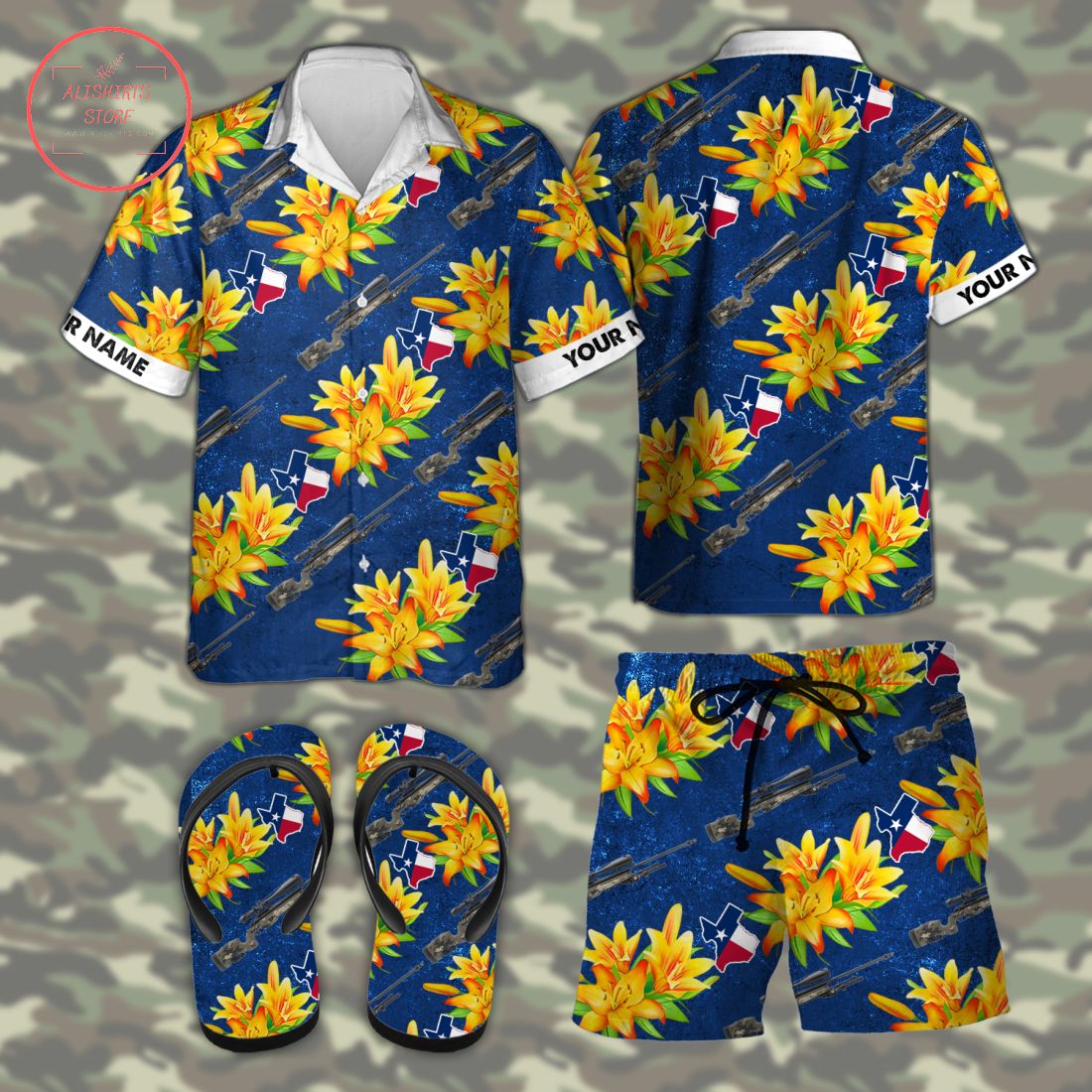 TRG 42 Texas tactical Hawaiian Combo Shirt Shorts and Flip Flops