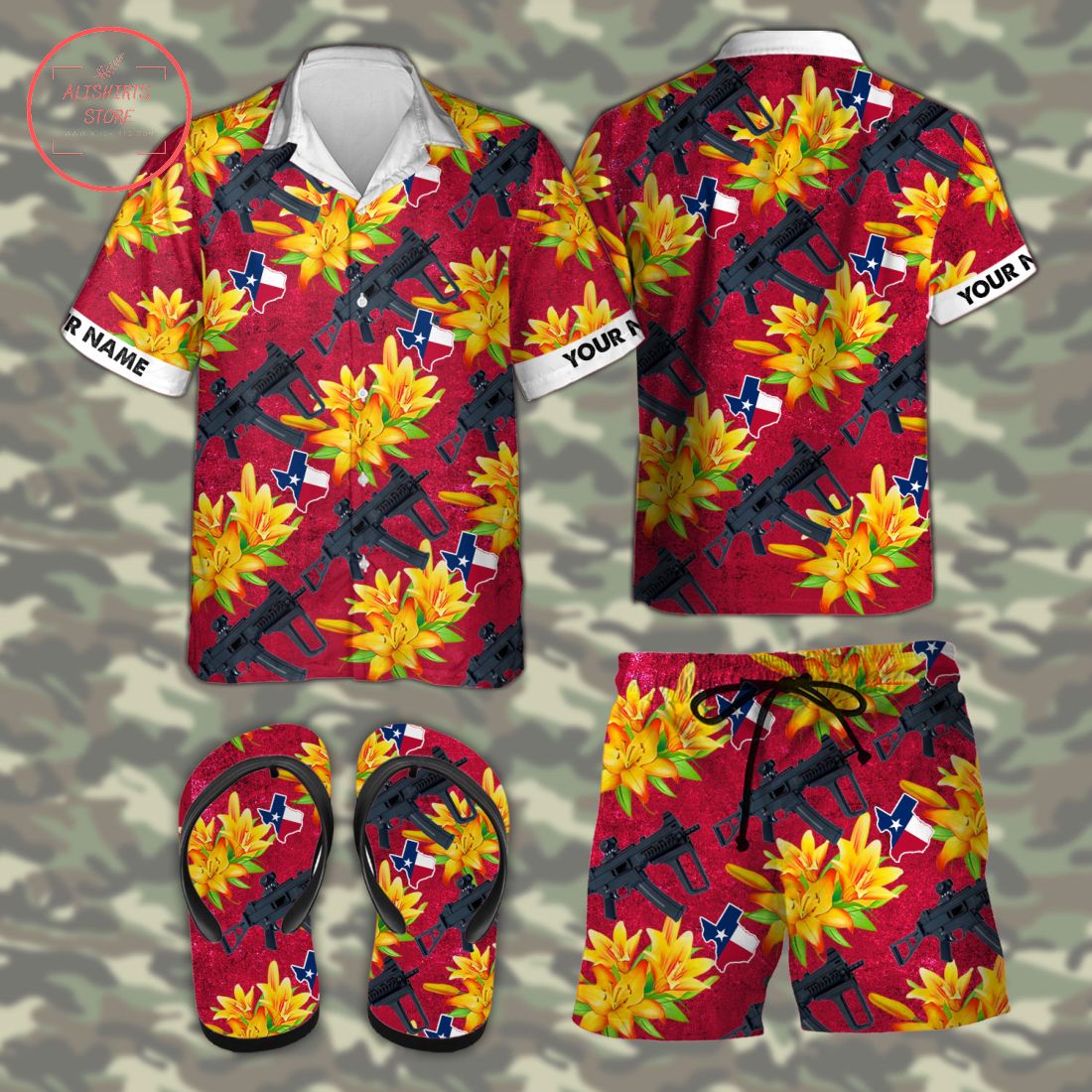 UMP Texas tactical Hawaiian Combo Shirt Shorts and Flip Flops