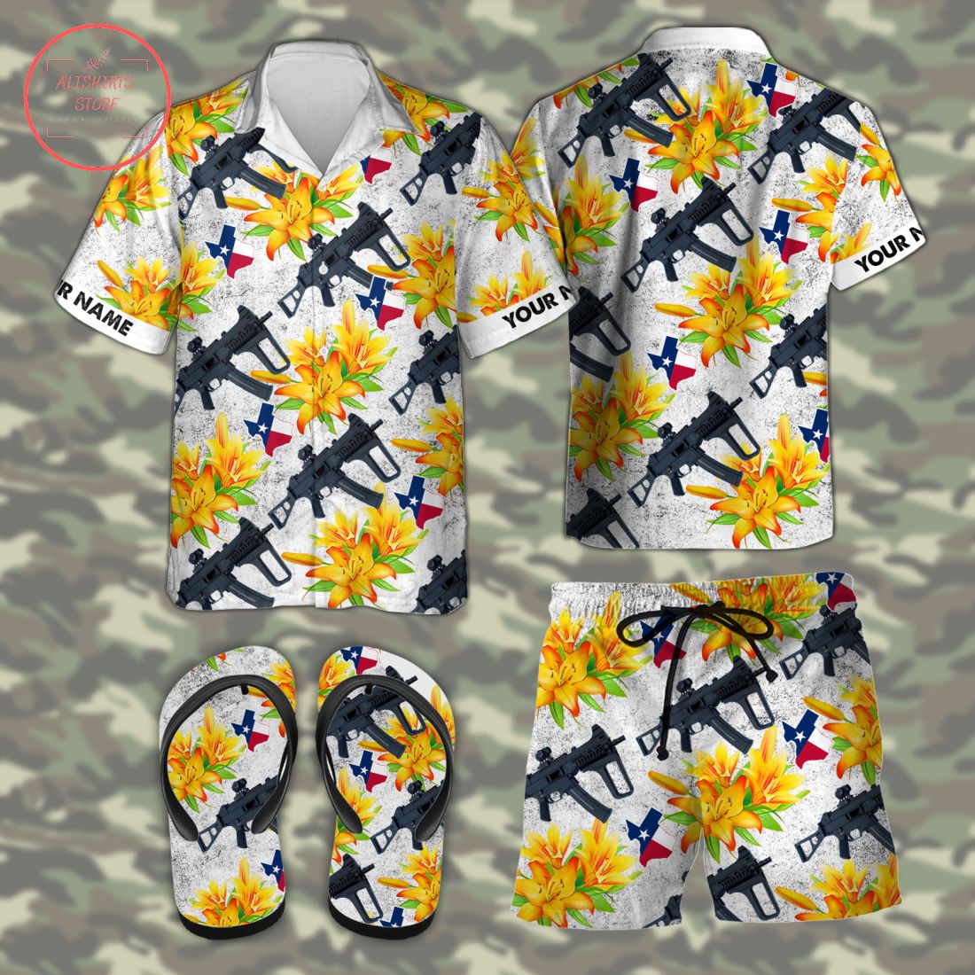 UMP Texas tactical Hawaiian Combo Shirt Shorts and Flip Flops