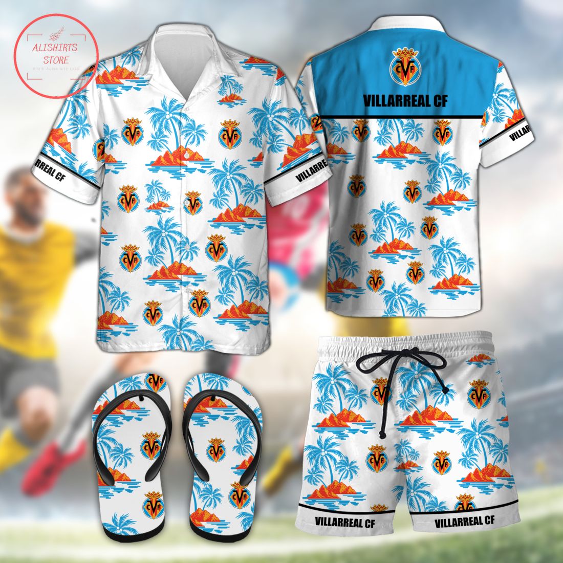 Villarreal CF Hawaiian Shirt Shorts and Flip Flops