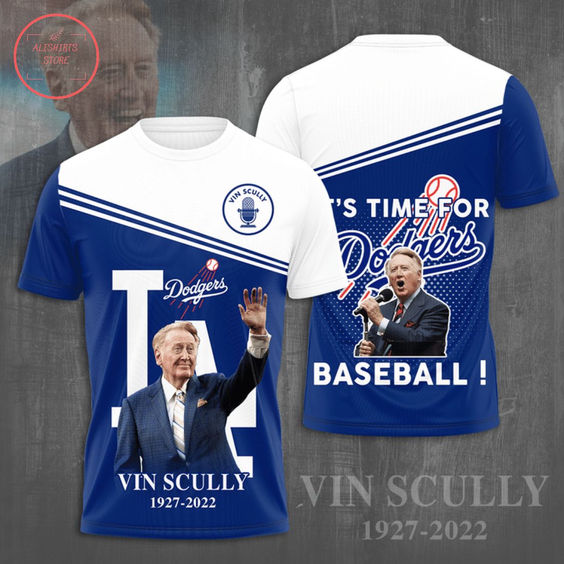 Vin Scully It's Time for Dodgers Baseball 3D Shirts