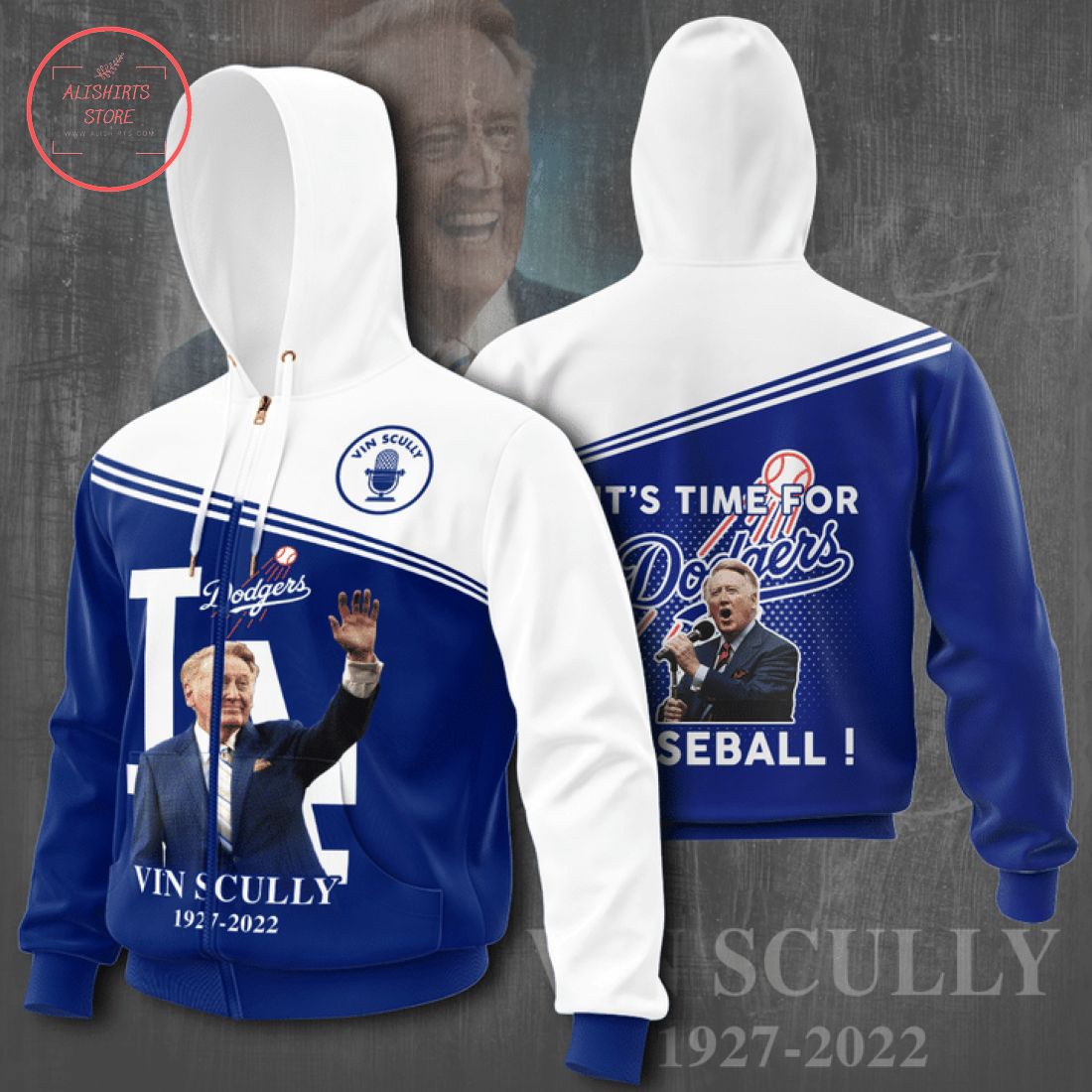 Vin Scully It's Time for Dodgers Baseball 3D Shirts