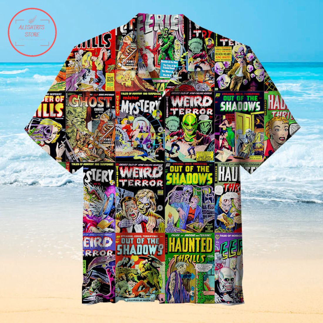 Vintage Horror Comic Book Covers Hawaiian Shirt