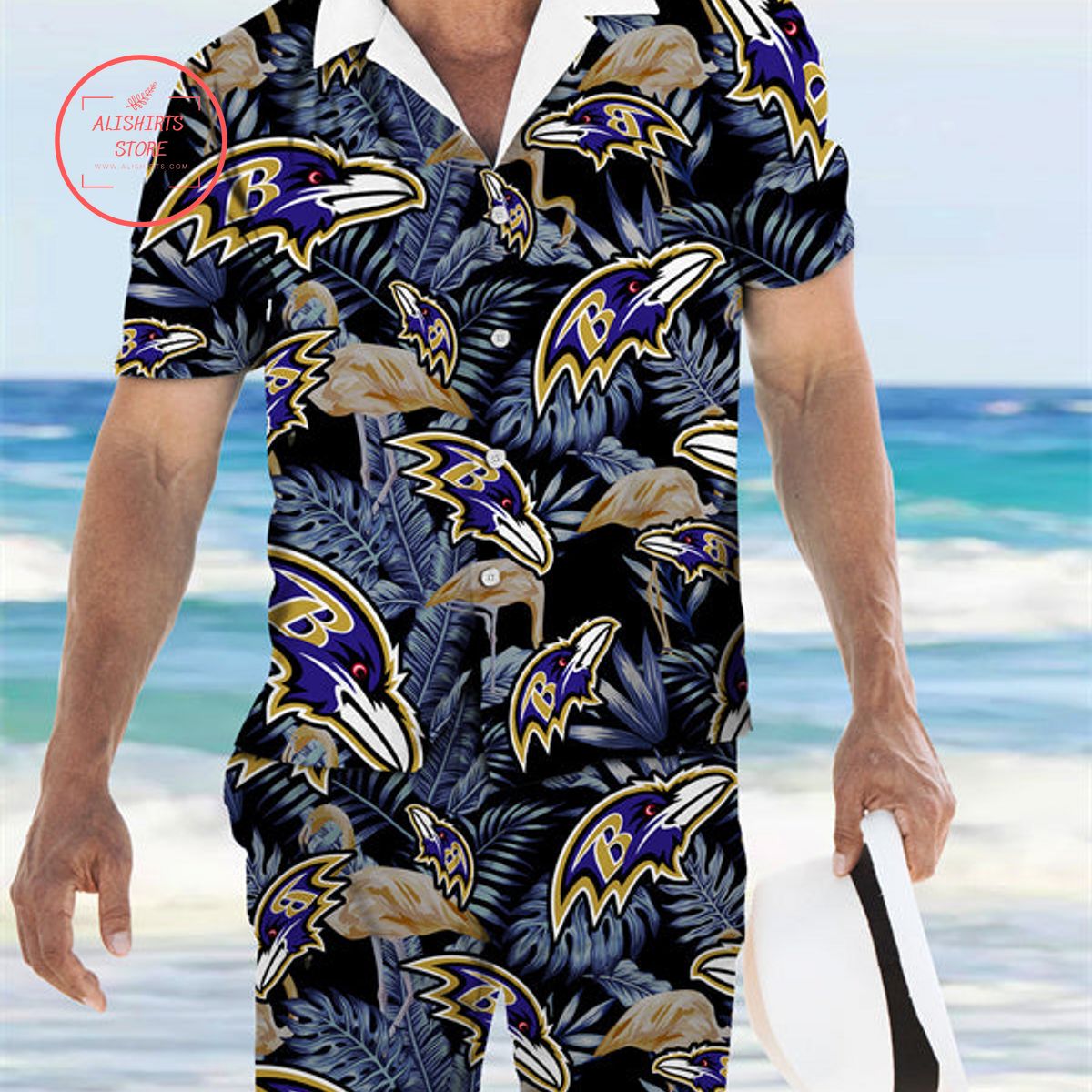 Baltimore Ravens Hawaiian Shirt And Shorts Two-Piece Suits
