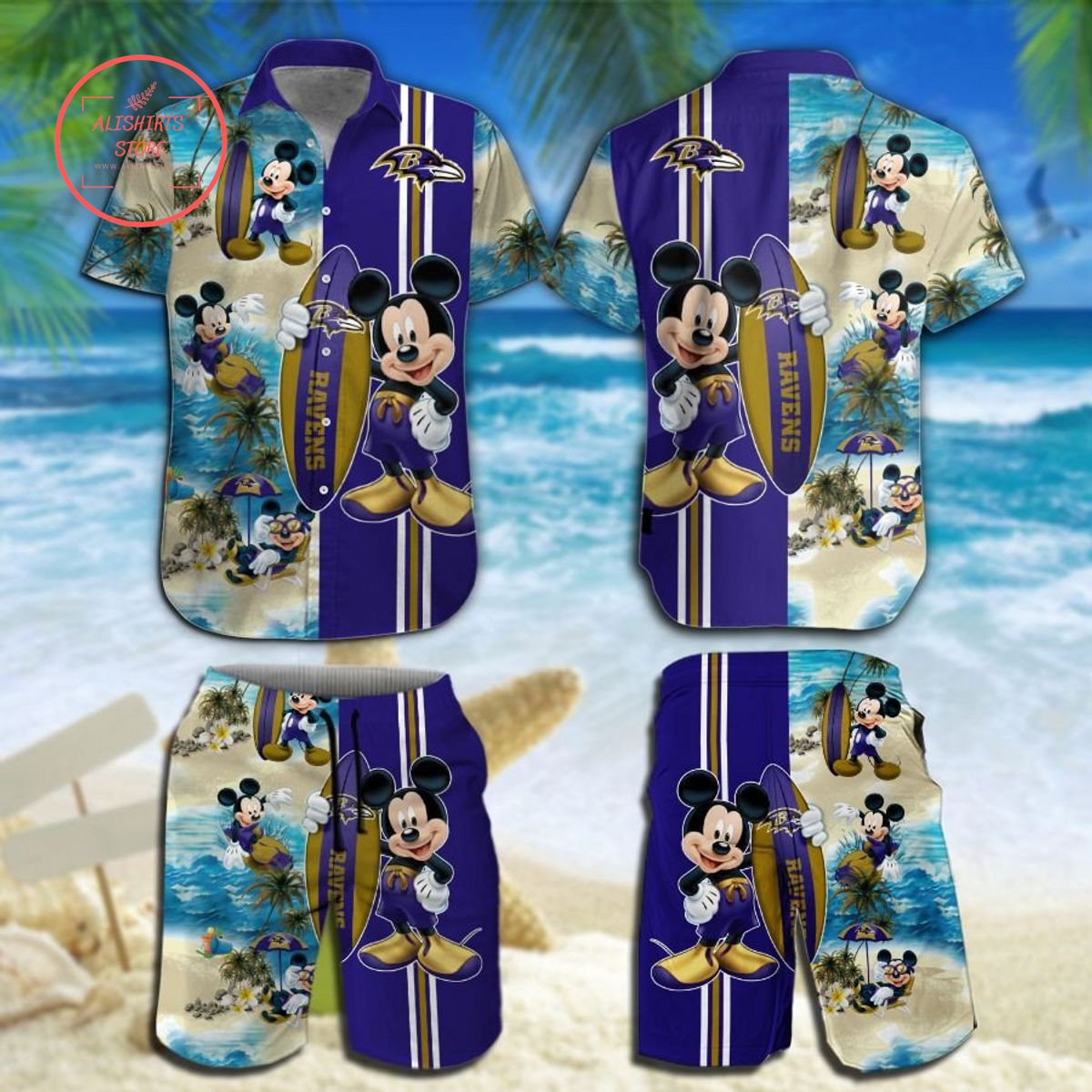 Baltimore Ravens Mickey Mouse Hawaiian Shirt and Shorts