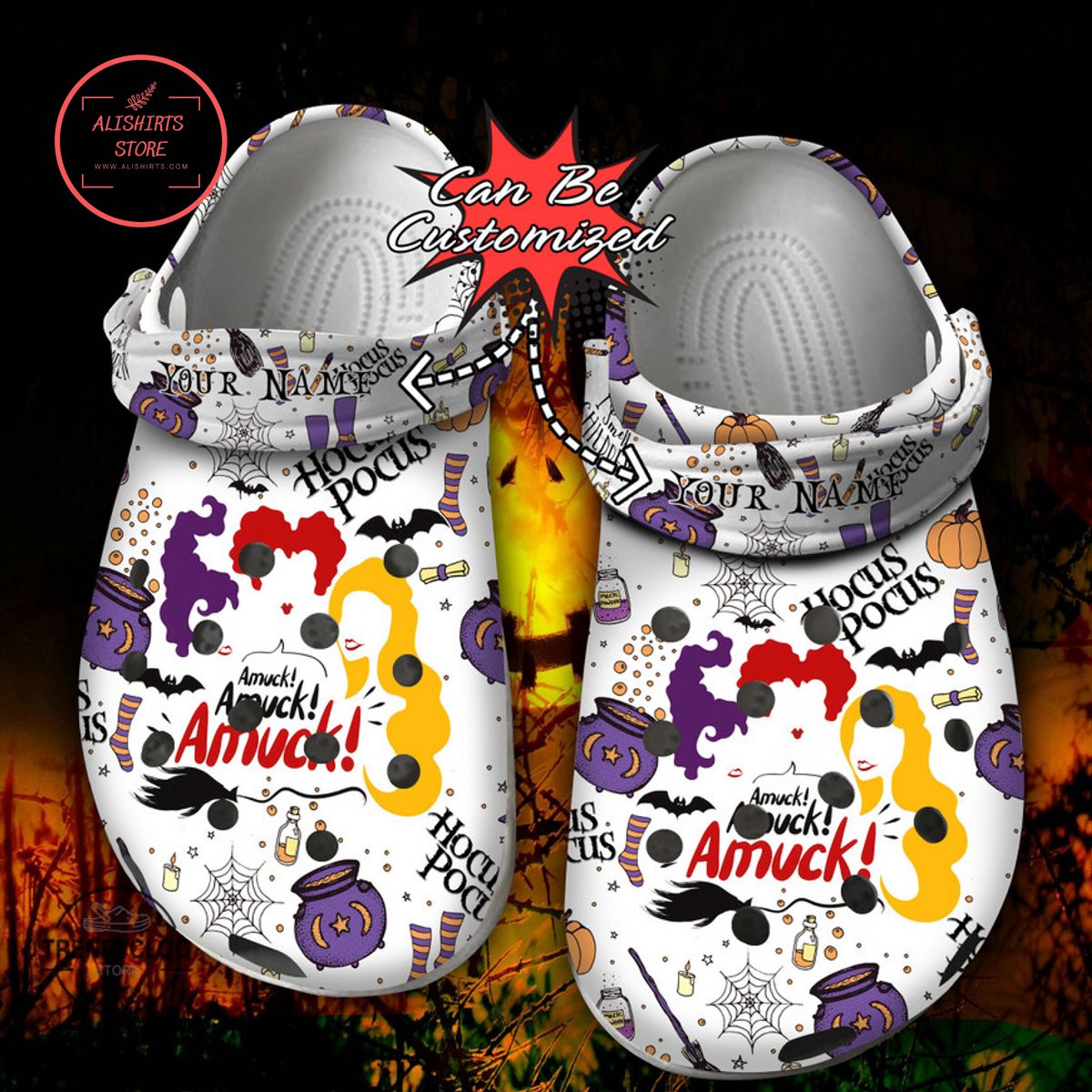 Personalized Amuck Hocus Pocus Halloween Movie Clog Shoes