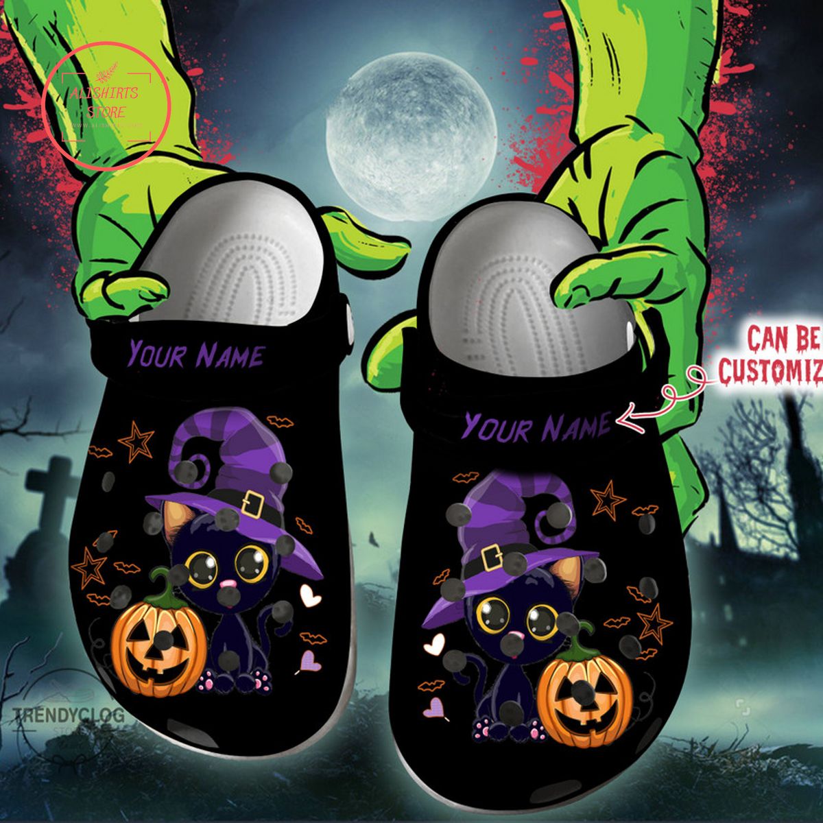 Personalized Black Cat Halloween Clog Shoes