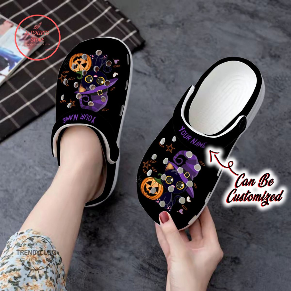 Personalized Black Cat Halloween Clog Shoes