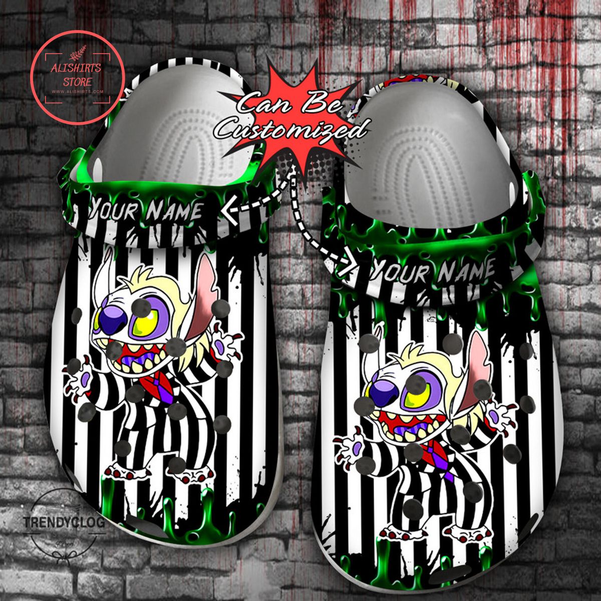 Personalized Cartoon Beetlejuice Stitch Clog Shoes