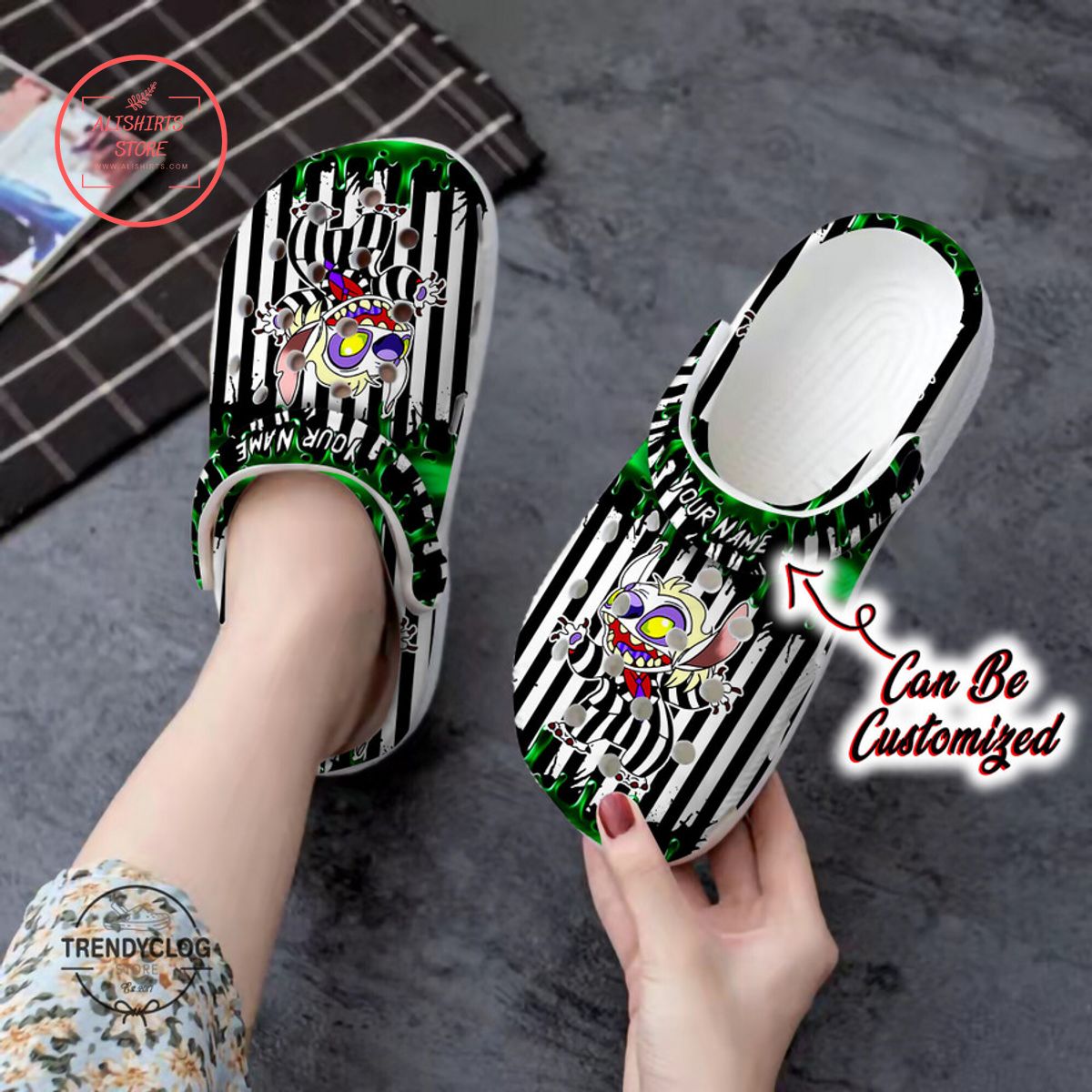 Personalized Cartoon Beetlejuice Stitch Clog Shoes