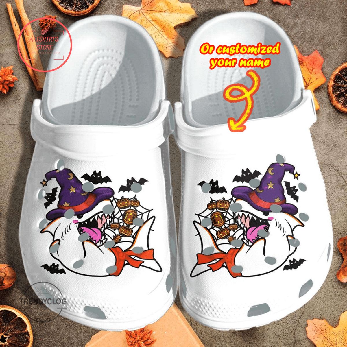 Personalized Halloween Angry Shark Cosplay Ghost Clog Shoes