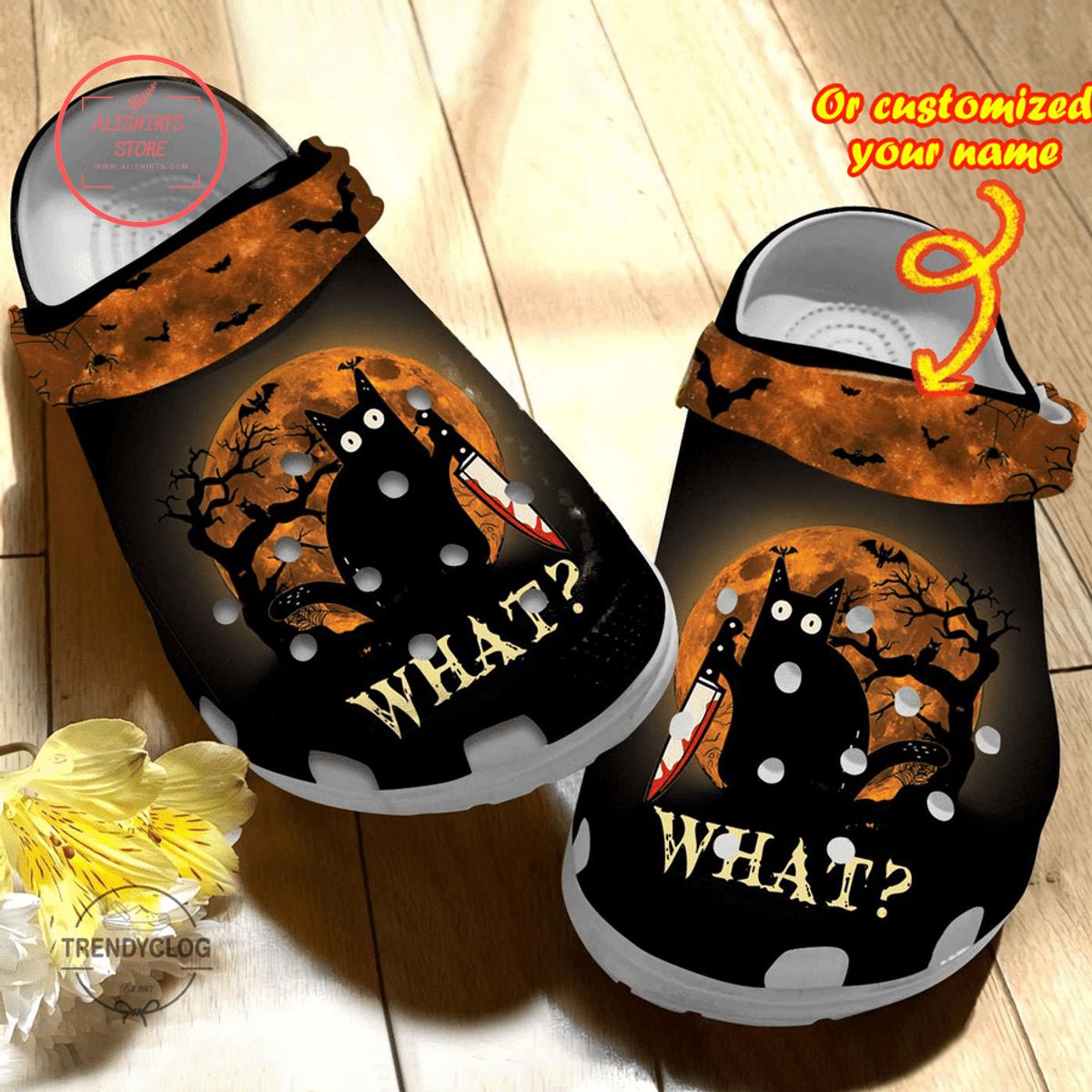 Personalized Halloween Black Cats Killer What Clog Shoes