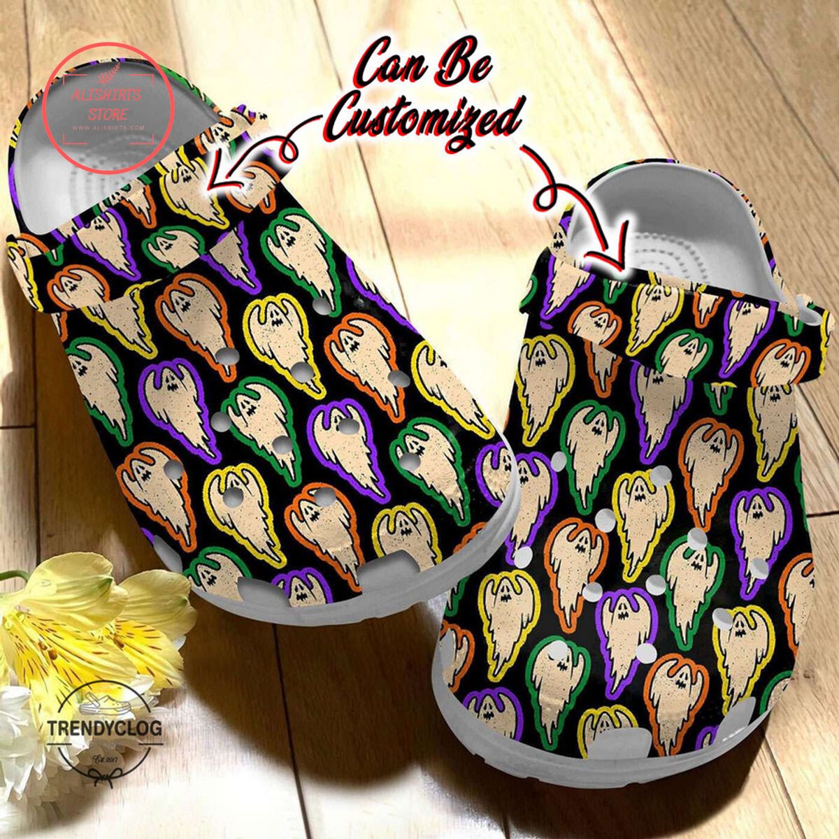 Personalized Halloween Color Ghosts Pattern Clog Shoes