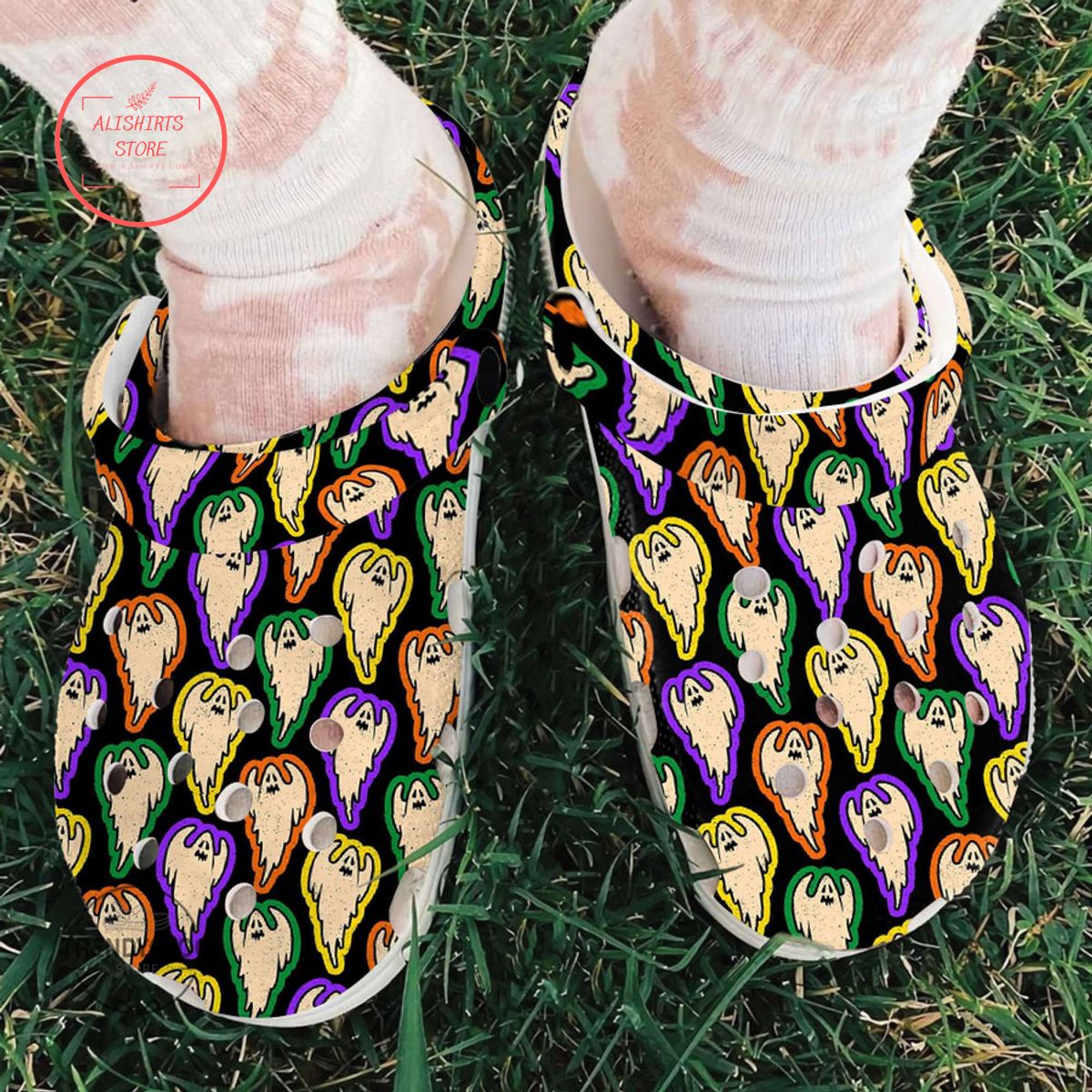 Personalized Halloween Color Ghosts Pattern Clog Shoes