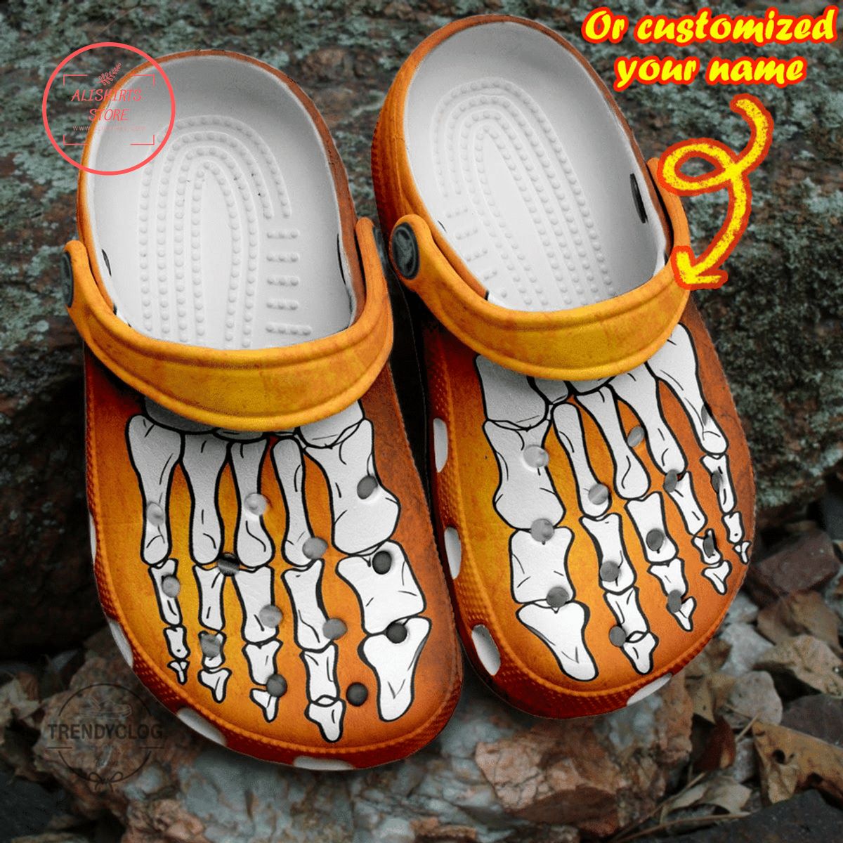 Personalized Halloween Foot Skeleton Clogs Shoes