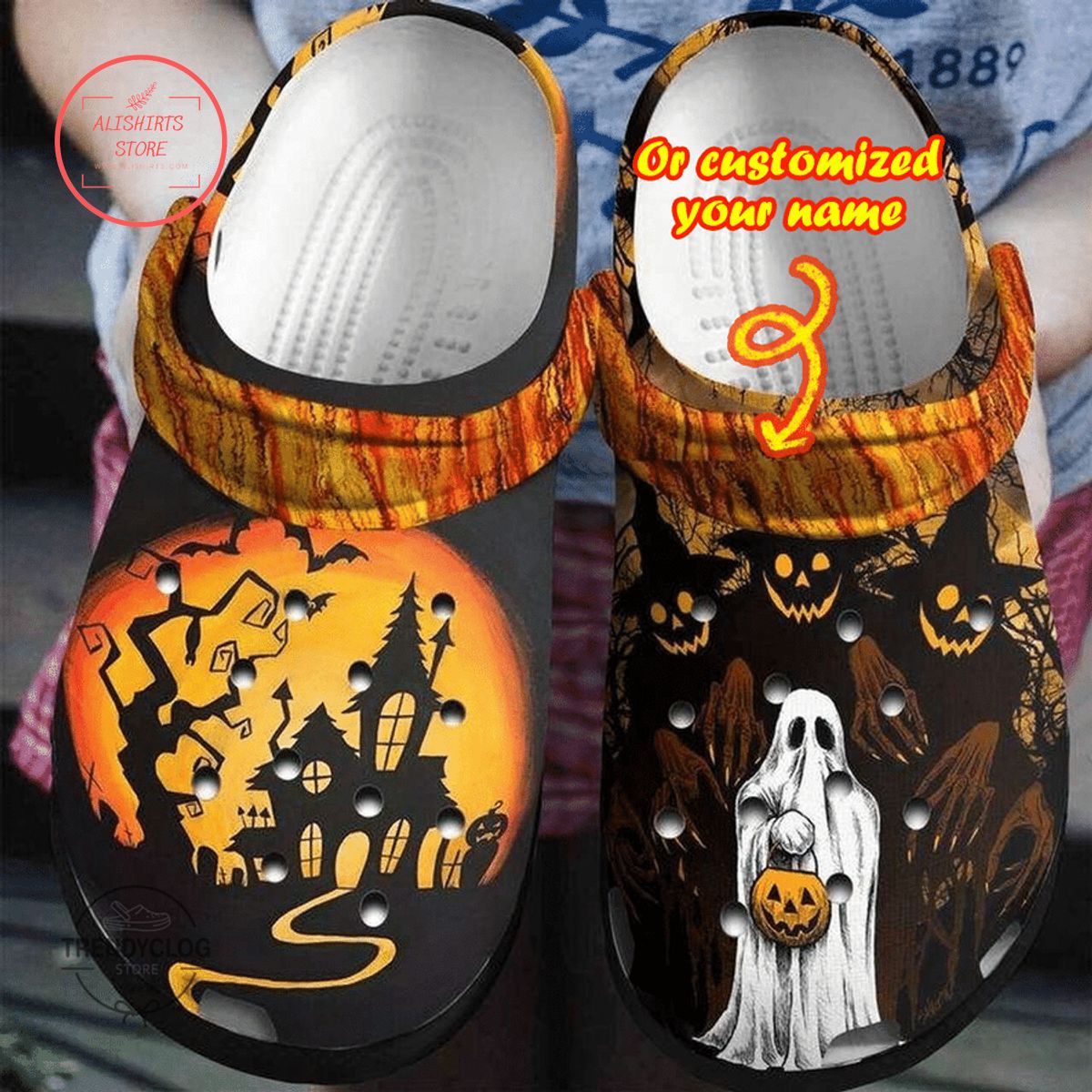 Personalized Halloween Ghost Pumpkin Clog Shoes