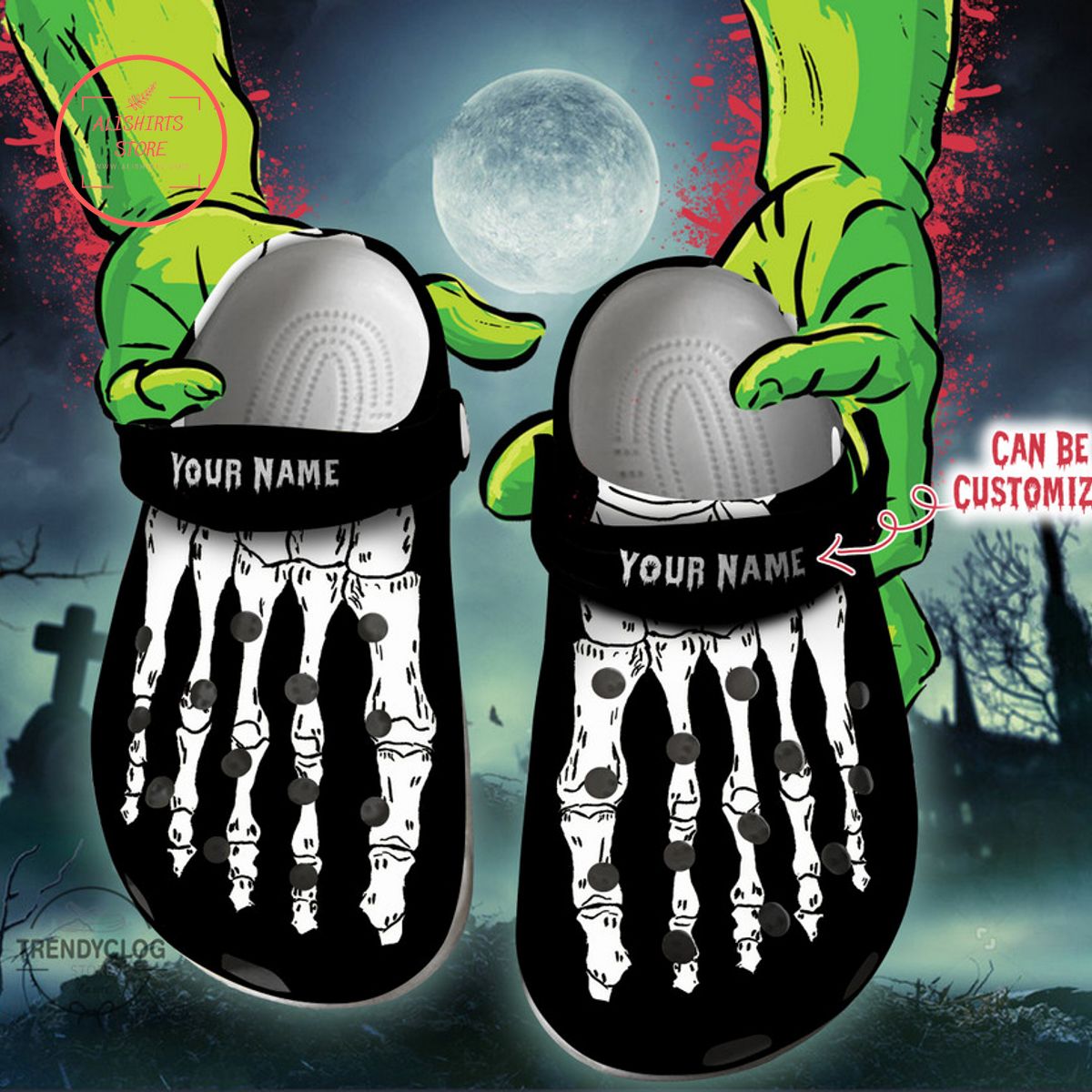 Personalized Halloween Horror Skeleton Foot Clog Shoes