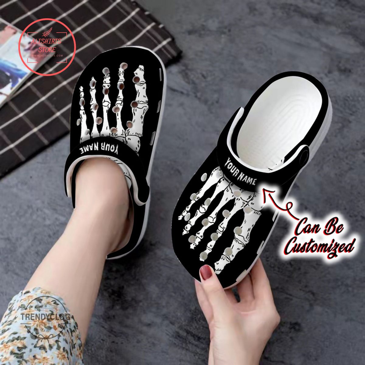 Personalized Halloween Horror Skeleton Foot Clog Shoes