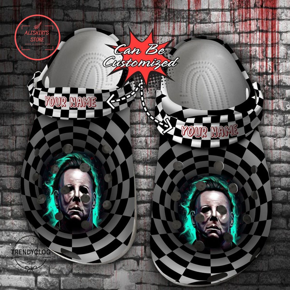 Personalized Halloween Scary Michael Myers Checkered Tunnel Clog Shoes