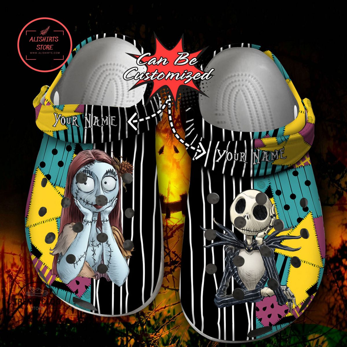 Personalized Jack & Sally the Nightmare Before Christmas Clog Shoes