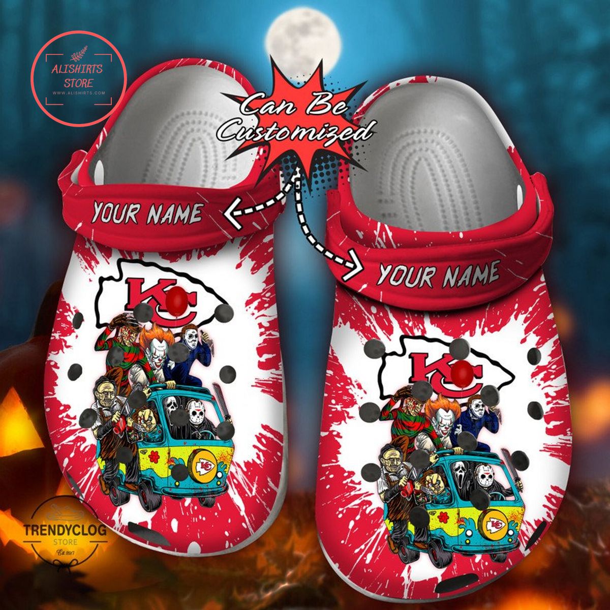 Personalized Kansas City Chiefs Horror Friends Van Clog Shoes