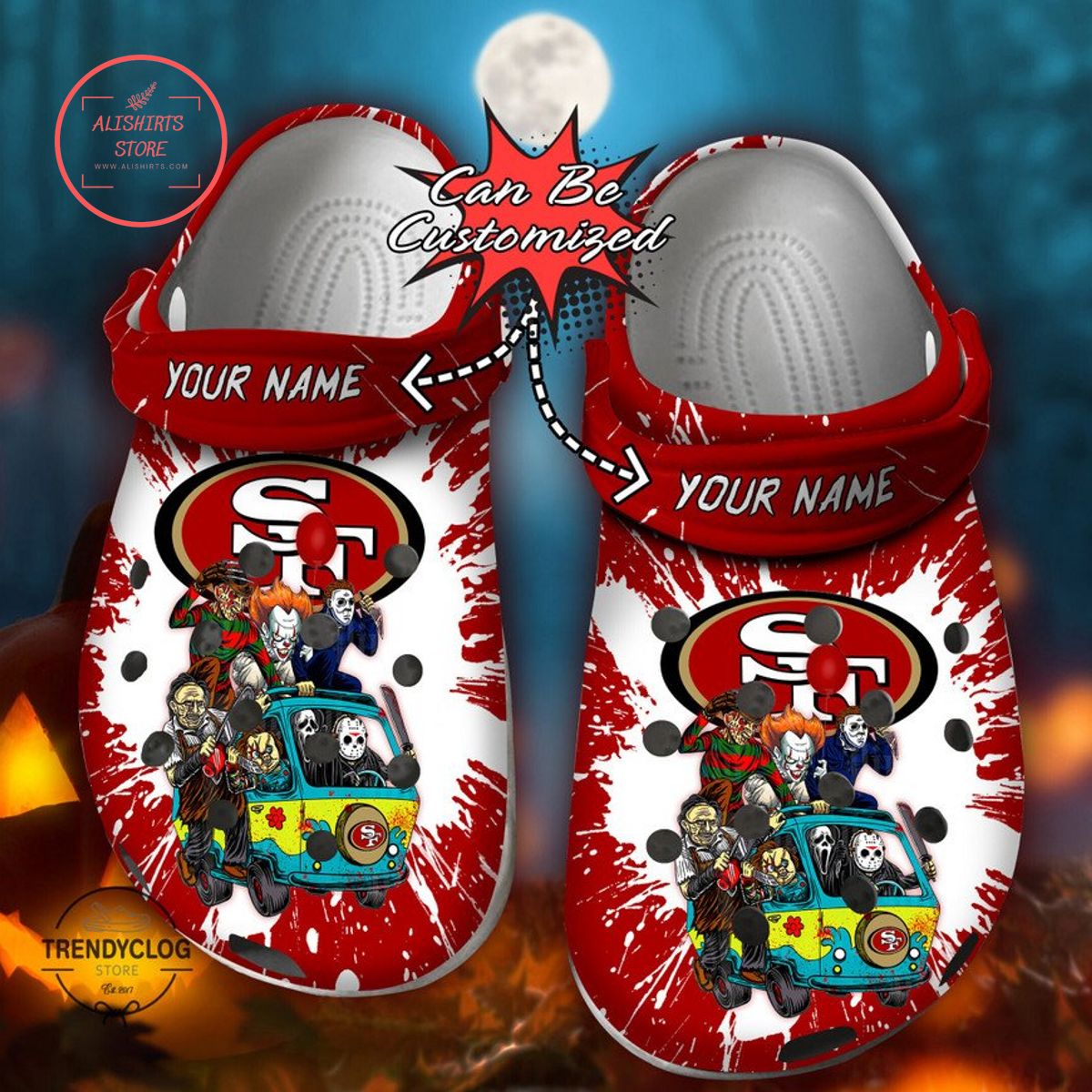 Personalized San Francisco 4ers Horror Friends Van Clog Shoes