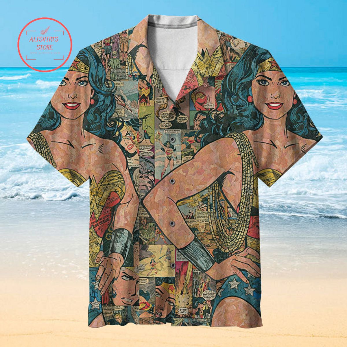 Wonder Woman Comic Collage Hawaiian Shirt