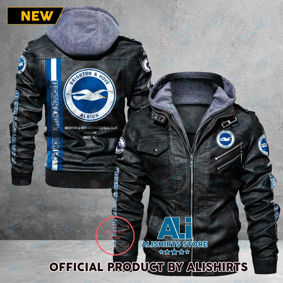 Brighton & Hove Albion FC EPL Leather Jacket For Fan Club