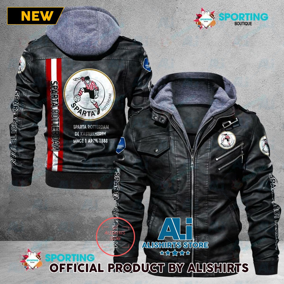 Sparta Rotterdam Eredivisie Leather Jacket for Football Soccer Fan