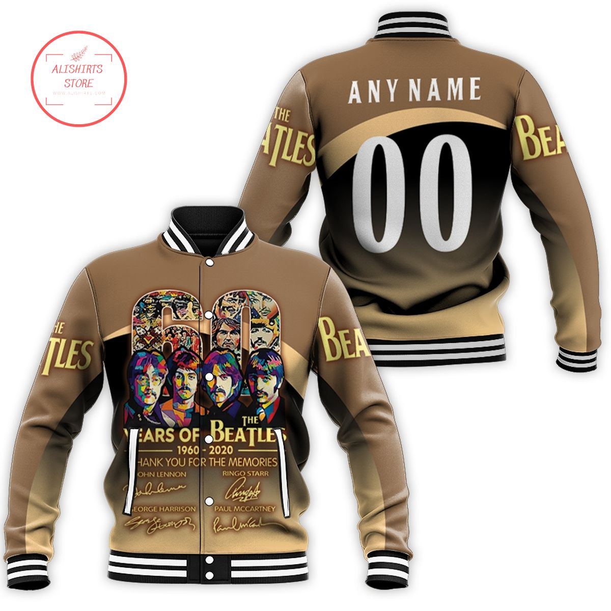 The Beatles 60 Years Of 1960 2020 Thank You Memories Rock Band The Beatles varsity jacket