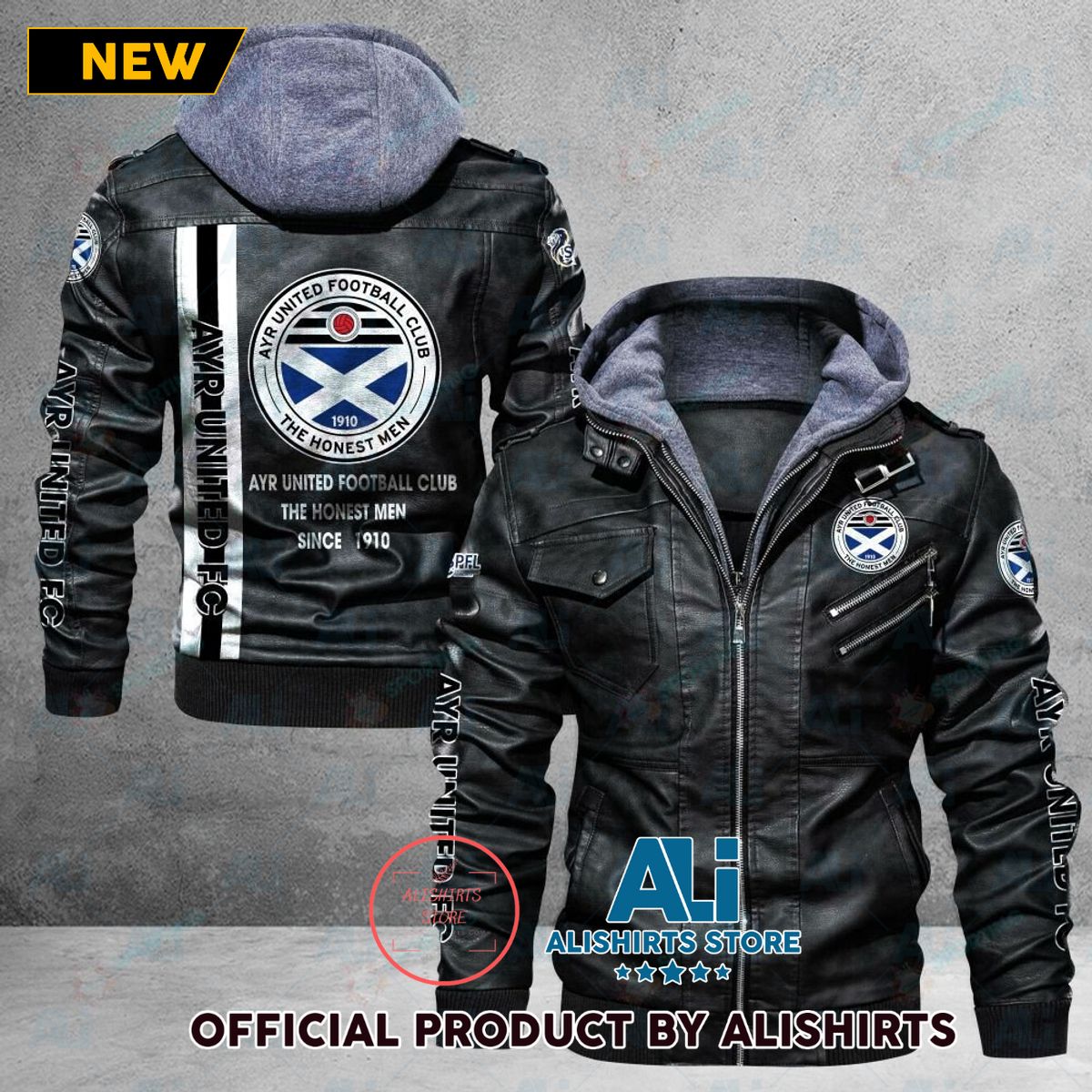Ayr United FC Scottish Championship Leather Jacket For Football Soccer Fan