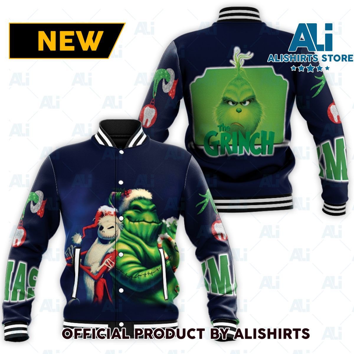 Grinch Merry Christmas Jack Skellington Black Grinch varsity jacket