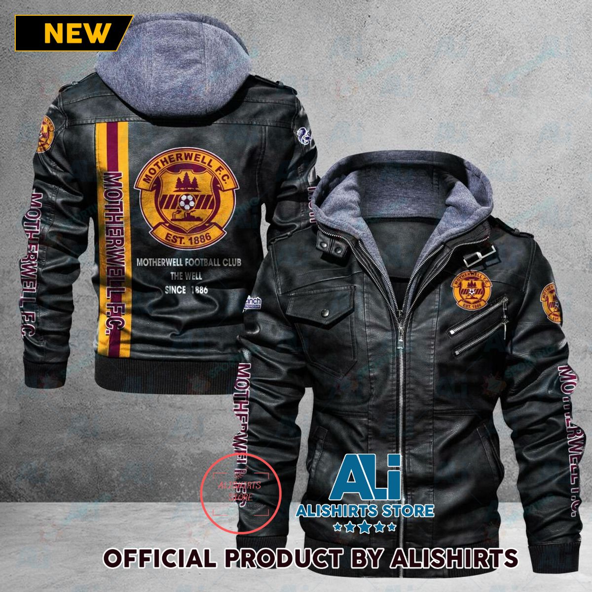 Motherwell FC Scottish Championship Leather Jacket For Football Soccer Fan