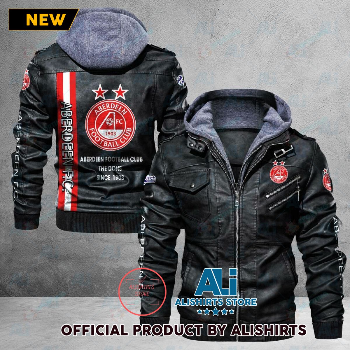 Aberdeen FC Scottish Championship Leather Jacket For Football Soccer Fan