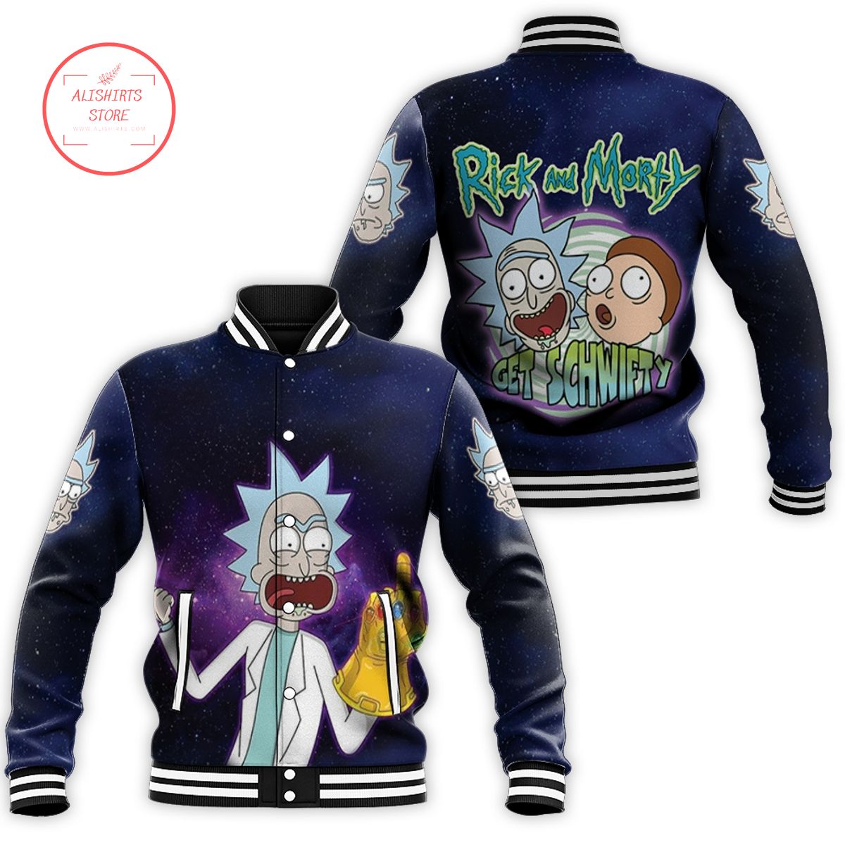 Rick And Morty Get Schwifty Thanos Glove varsity jacket