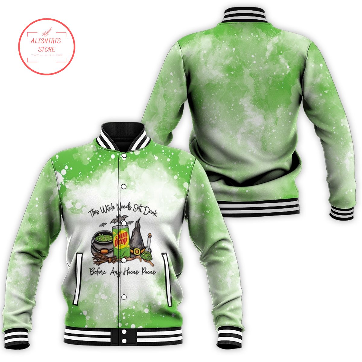 Sun Drop This Witch Needs Soft Drink Before any Hocus Pocus Halloween varsity jacket